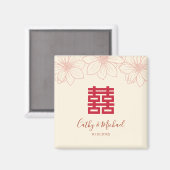 Boho rode en beige bloemrijke Chinese bruiloft Magneet (Voorkant / Achterkant)