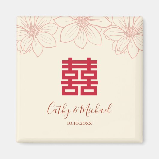 Boho rode en beige bloemrijke Chinese bruiloft Magneet (Voorkant)