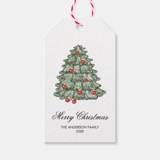 Boho rode en groene Waterverf Kerstboom Cadeaulabel (Voorkant)
