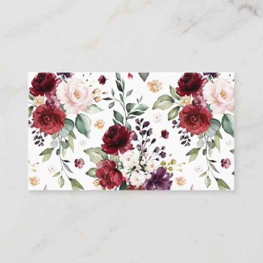 Boho rode en paarse waterverf bloemen plaatskaartje (Achterkant)