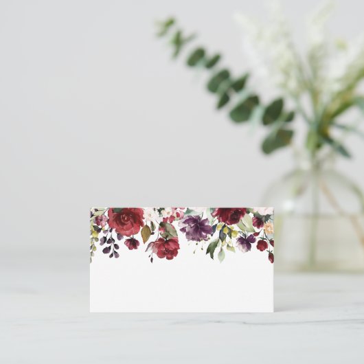 Boho rode en paarse waterverf bloemenguirlande plaatskaartje (Staand voorkant)