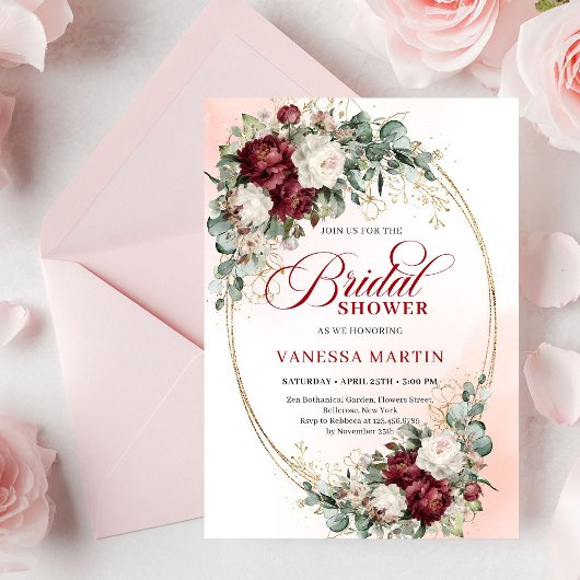 Boho rode en witte bloemen bruiloftsshower uitnodi kaart