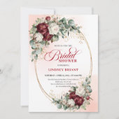 Boho rode en witte bloemen bruiloftsshower uitnodi kaart (Voorkant)