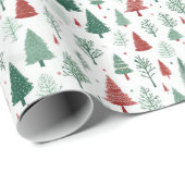 Boho Rode Groene Kerstbomen Vakantie Cadeaupapier (Rol Hoek)