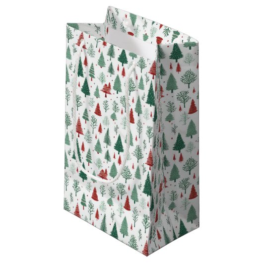 Boho Rode Groene Kerstbomen Vakantie Klein Cadeauzakje (Voorkant Gekanteld)