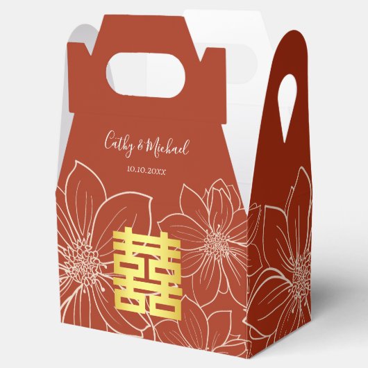 Boho rode moderne bloemen Chinese bruiloft Bedankdoosjes (Geopend)