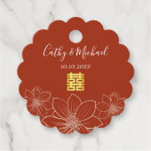 Boho rode moderne bloemen Chinese bruiloft Bedankjes Labels (Voorkant)