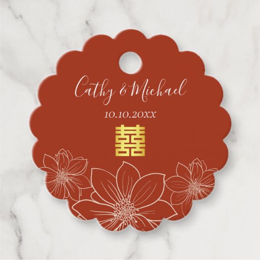 Boho rode moderne bloemen Chinese bruiloft Bedankjes Labels (Voorkant)
