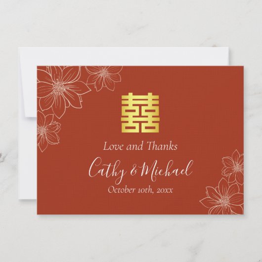 Boho rode moderne bloemen Chinese bruiloft Bedankkaart (Voorkant)