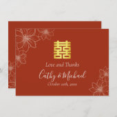 Boho rode moderne bloemen Chinese bruiloft Bedankkaart (Voorkant / Achterkant)
