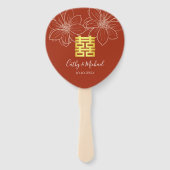 Boho rode moderne bloemen Chinese bruiloft Handwaaier (Voorkant)