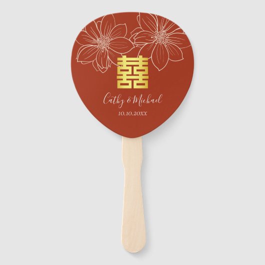 Boho rode moderne bloemen Chinese bruiloft Handwaaier (Voorkant)