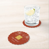 Boho rode moderne bloemen Chinese bruiloft Kartonnen Onderzetters (Insitu)