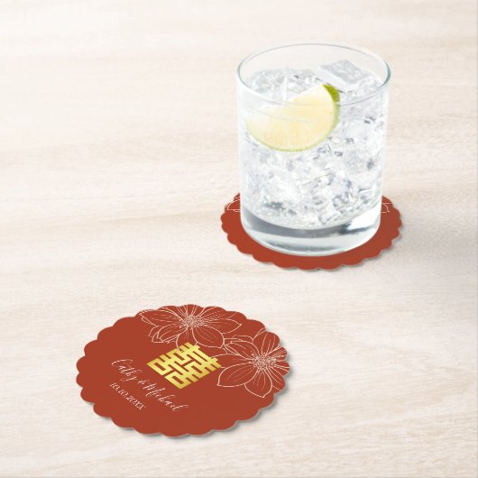 Boho rode moderne bloemen Chinese bruiloft Kartonnen Onderzetters (Insitu)