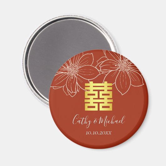 Boho rode moderne bloemen Chinese bruiloft Magneet (Voorkant / Achterkant)