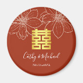 Boho rode moderne bloemen Chinese bruiloft Magneet (Voorkant)