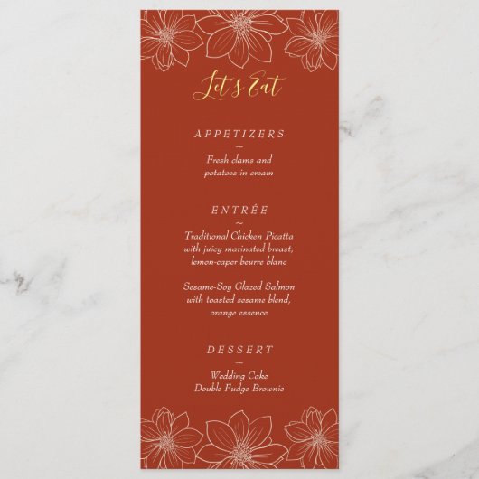 Boho rode moderne bloemen Chinese bruiloft Menu (Voorkant)