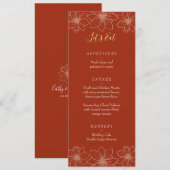 Boho rode moderne bloemen Chinese bruiloft Menu (Voorkant / Achterkant)