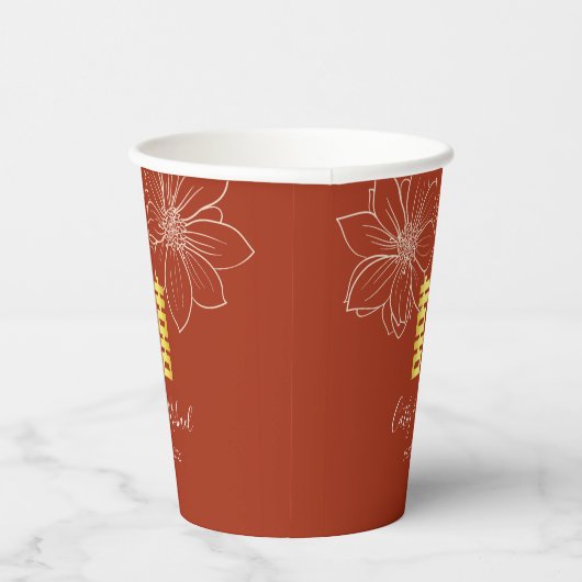 Boho rode moderne bloemen Chinese bruiloft Papieren Bekers (Rechts)