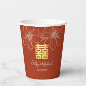 Boho rode moderne bloemen Chinese bruiloft Papieren Bekers (Voorkant)