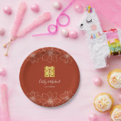 Boho rode moderne bloemen Chinese bruiloft Papieren Bordje (Feest)