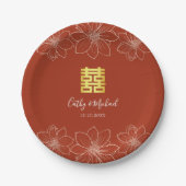 Boho rode moderne bloemen Chinese bruiloft Papieren Bordje (Voorkant)