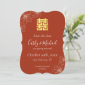 Boho rode moderne bloemen Chinese bruiloft Save The Date (Staand voorkant)