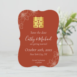 Boho rode moderne bloemen Chinese bruiloft Save The Date