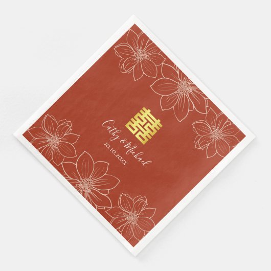 Boho rode moderne bloemen Chinese bruiloft Servet (Hoek)