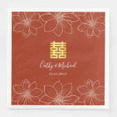 Boho rode moderne bloemen Chinese bruiloft Servet (Voorkant)