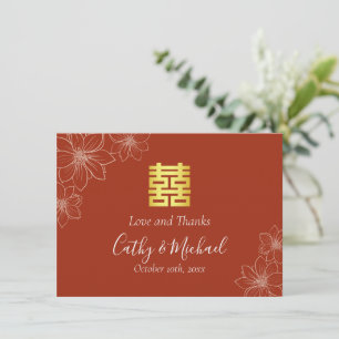 Boho rode moderne bloemige Chinese bruiloft Bedankkaart