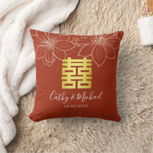 Boho rode moderne bloemige Chinese bruiloft Kussen