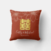 Boho rode moderne bloemige Chinese bruiloft Kussen (Achterkant)