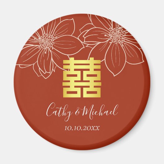 Boho rode moderne bloemige Chinese bruiloft Magneet (Voorkant)