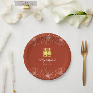 Boho rode moderne bloemige Chinese bruiloft Papieren Bordje