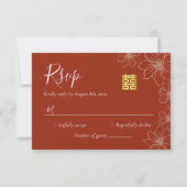 Boho rode moderne bloemige Chinese bruiloft RSVP Kaartje (Voorkant)