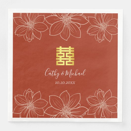 Boho rode moderne bloemige Chinese bruiloft Servet (Voorkant)