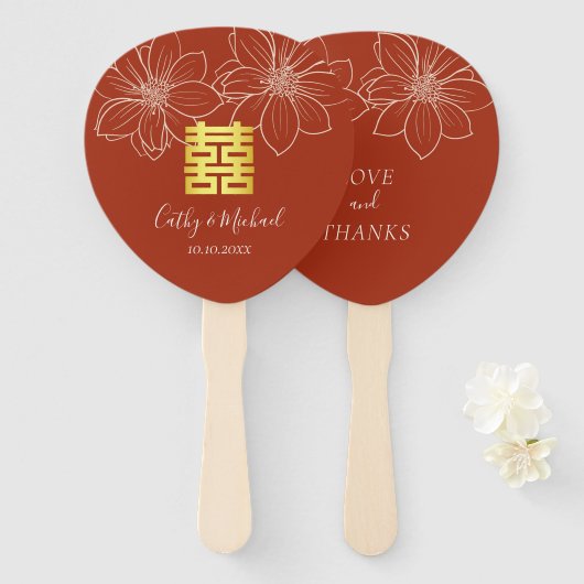 Boho rode moderne bloemrijke Chinese bruiloft Handwaaier (Voorkant en achterkant)