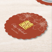 Boho rode moderne bloemrijke Chinese bruiloft Kartonnen Onderzetters (Gekanteld)