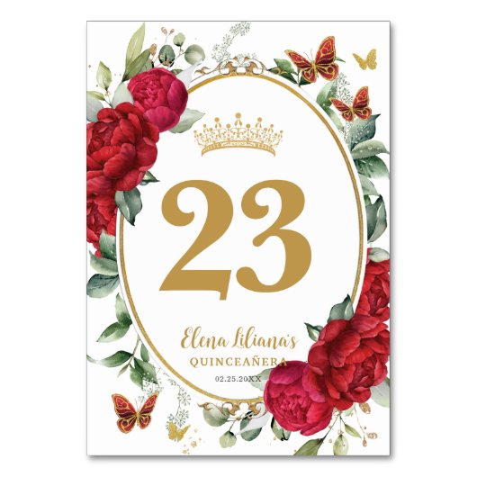 Boho Rode Pioenen Bloemenvlinders Quinceanera Kaart (Achterkant)