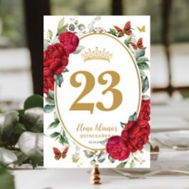 Boho Rode Pioenen Bloemenvlinders Quinceanera Kaart
