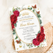 Boho Rode Pioenrozen Bloemvlinders Quinceañera Kaart