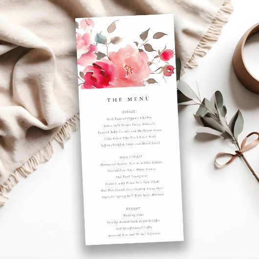 Boho Rode Roze Roos Bloemen Trouw Menu Kaart