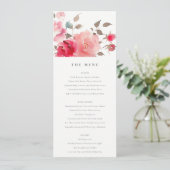Boho Rode Roze Roos Bloemen Trouw Menu Kaart (Staand voorkant)