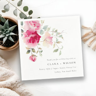 Boho Rode Roze Rozen Bloemen Watercolor Bruiloft Servet