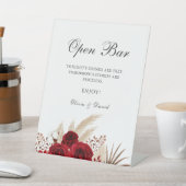 Boho Rode Rozen Pampagras Open Bar Reclamebord Met Voetstuk (Insitu)
