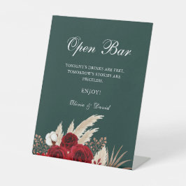 Boho Rode Rozen Pampagras Open Bar Reclamebord Met Voetstuk