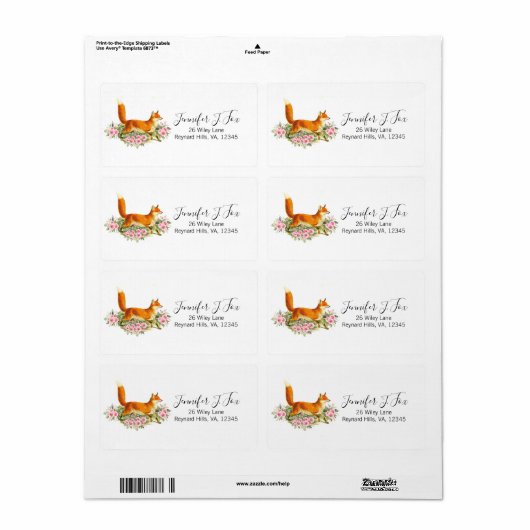 Boho  Rode Vos Roze Bloemen Rozen Etiket (Full Sheet)