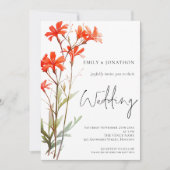 Boho Rode Wildbloemen QR Code Script Bruiloft Kaart (Voorkant)