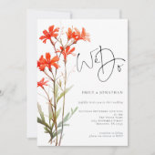Boho Rode Wildbloemen We doen 3 foto QR Bruiloft Kaart (Voorkant)